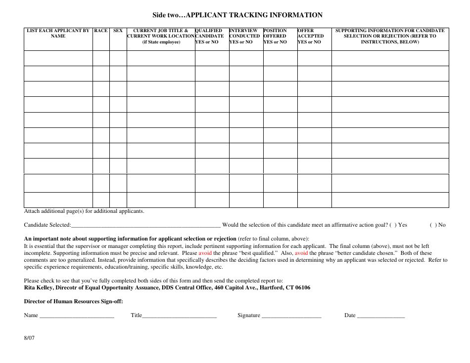 Applicant Tracking Information Form - Connecticut, Page 1