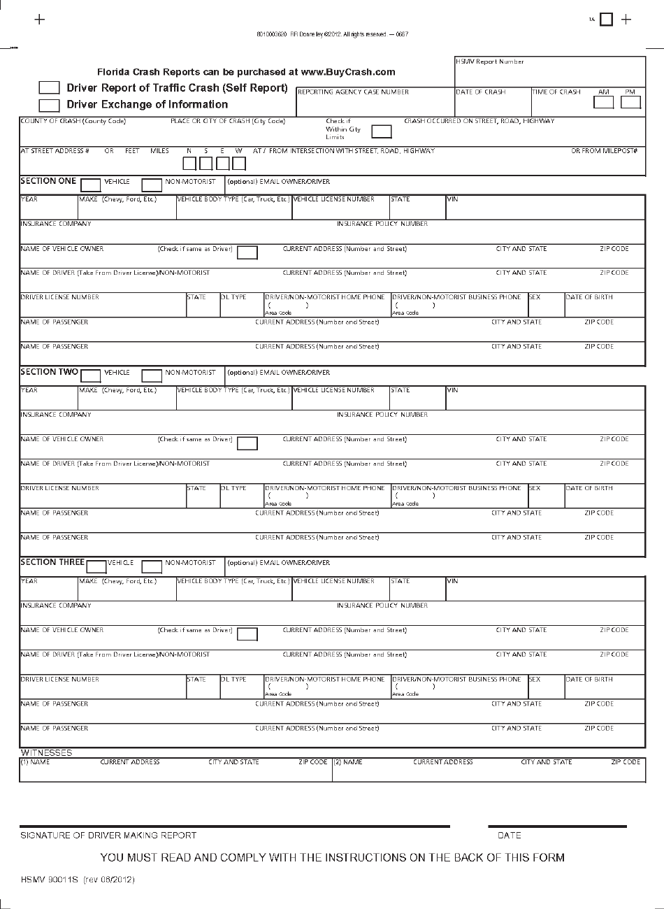 Form HSMV90011S Accident Self Report - Florida, Page 1