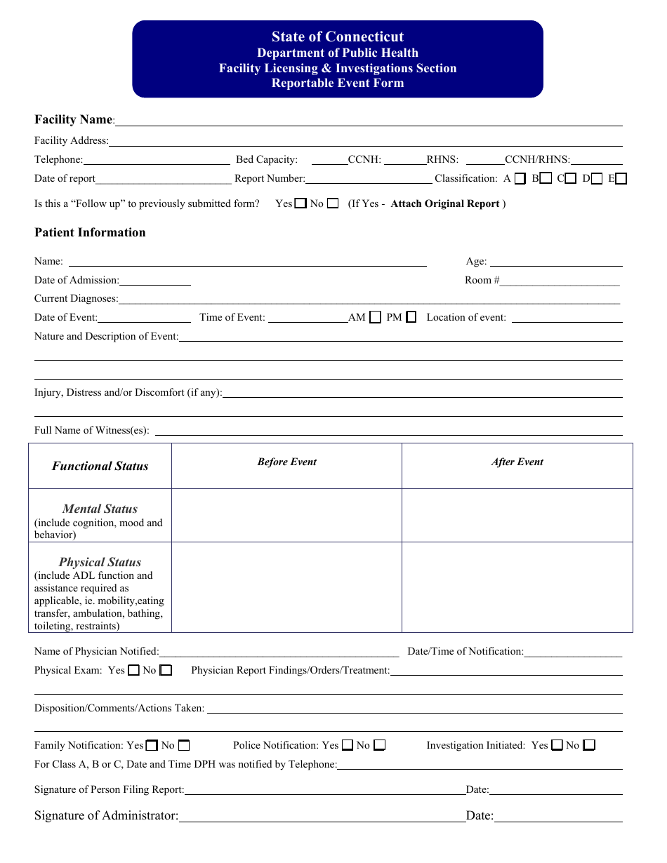 Connecticut Reportable Event Form - Fill Out, Sign Online and Download ...