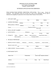 Form ASVH05-001 Veteran's Application for Admission - City of Phoenix, Arizona
