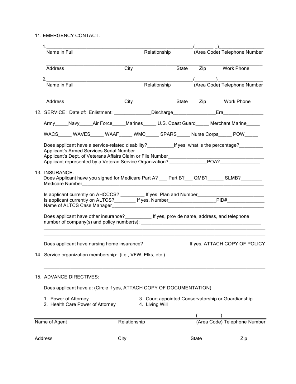 Form ASVH05-001 Veterans Application for Admission - City of Phoenix, Arizona, Page 2