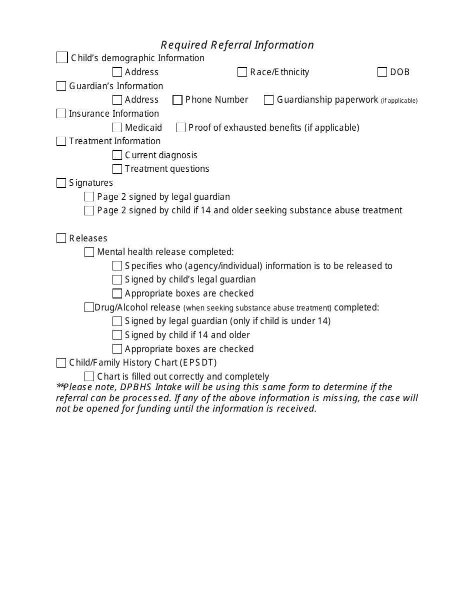 Mental Health and Substance Abuse Outpatient Referral Form - Delaware, Page 1