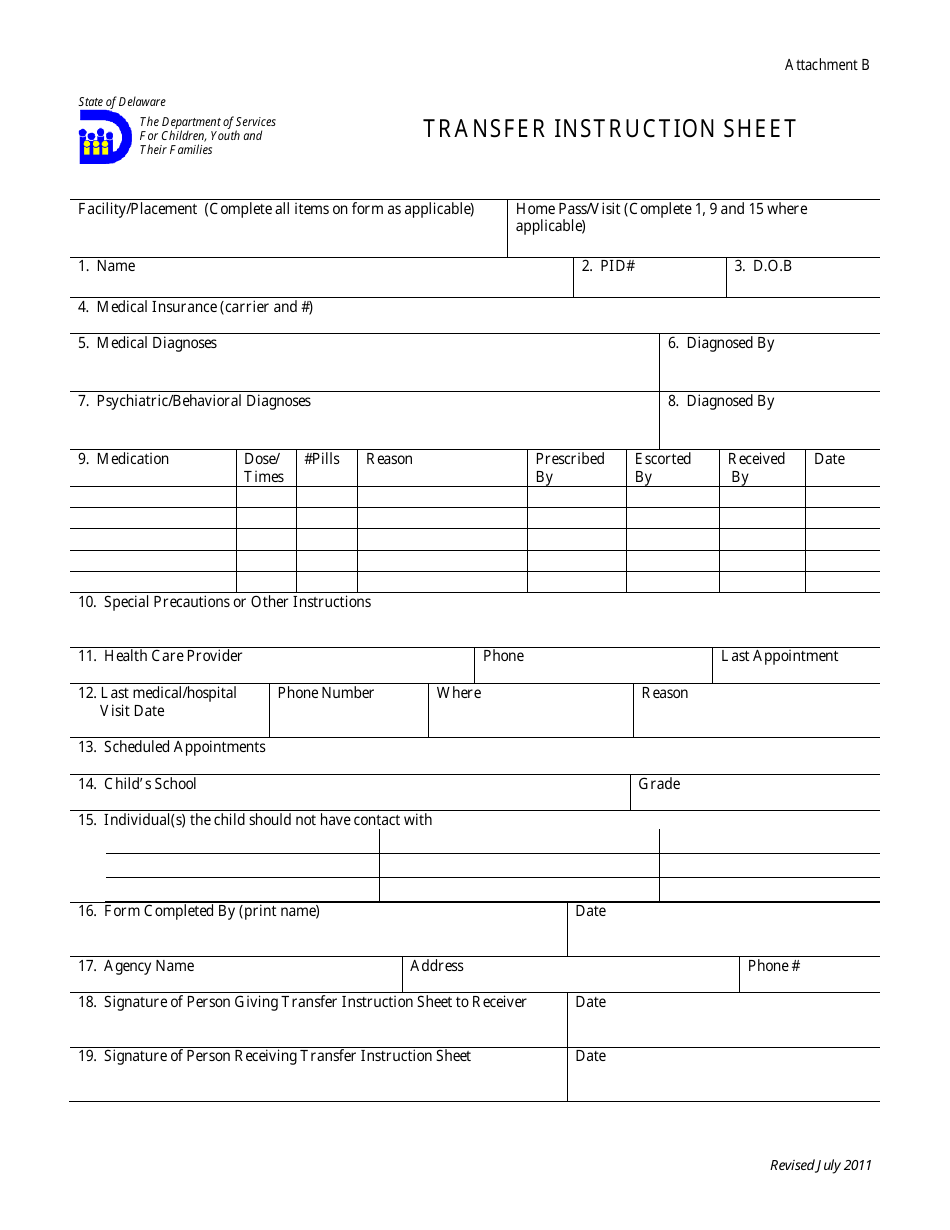 Attachment B Transfer Instruction Sheet - Delaware, Page 4