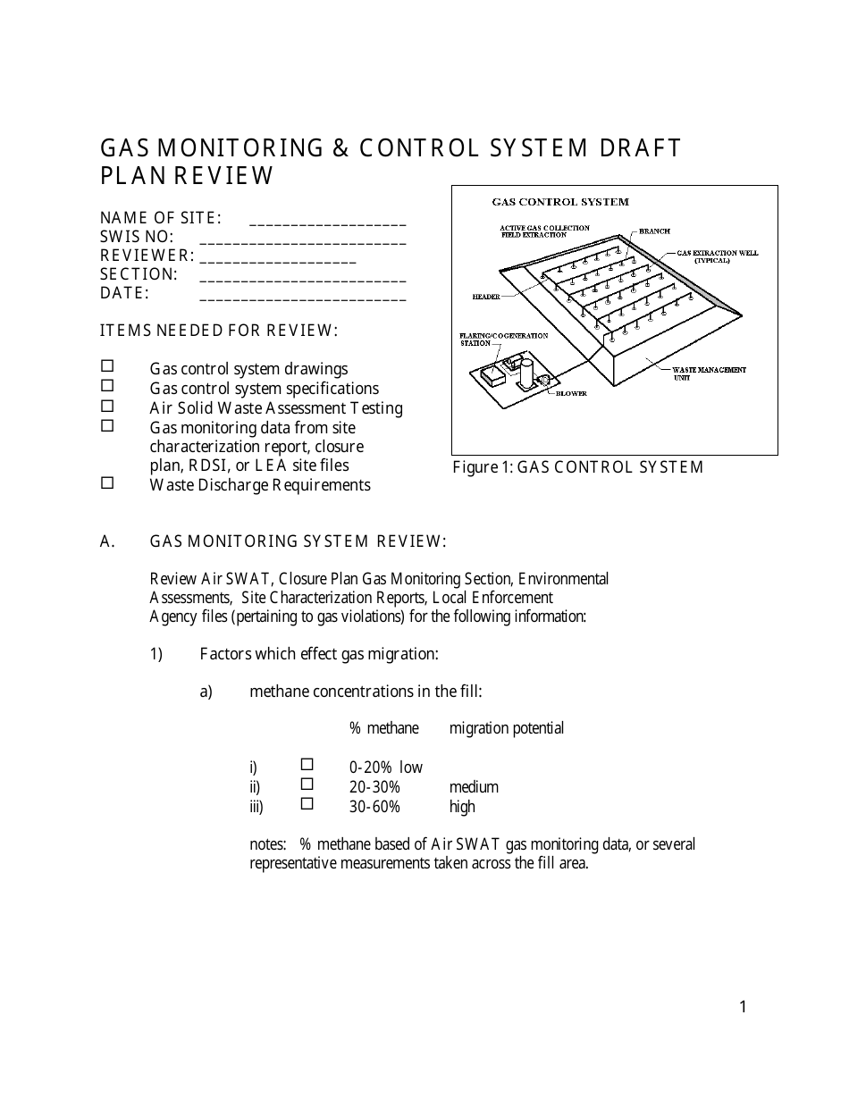 Gas Monitoring  Control System Draft Plan Review Form - California, Page 1