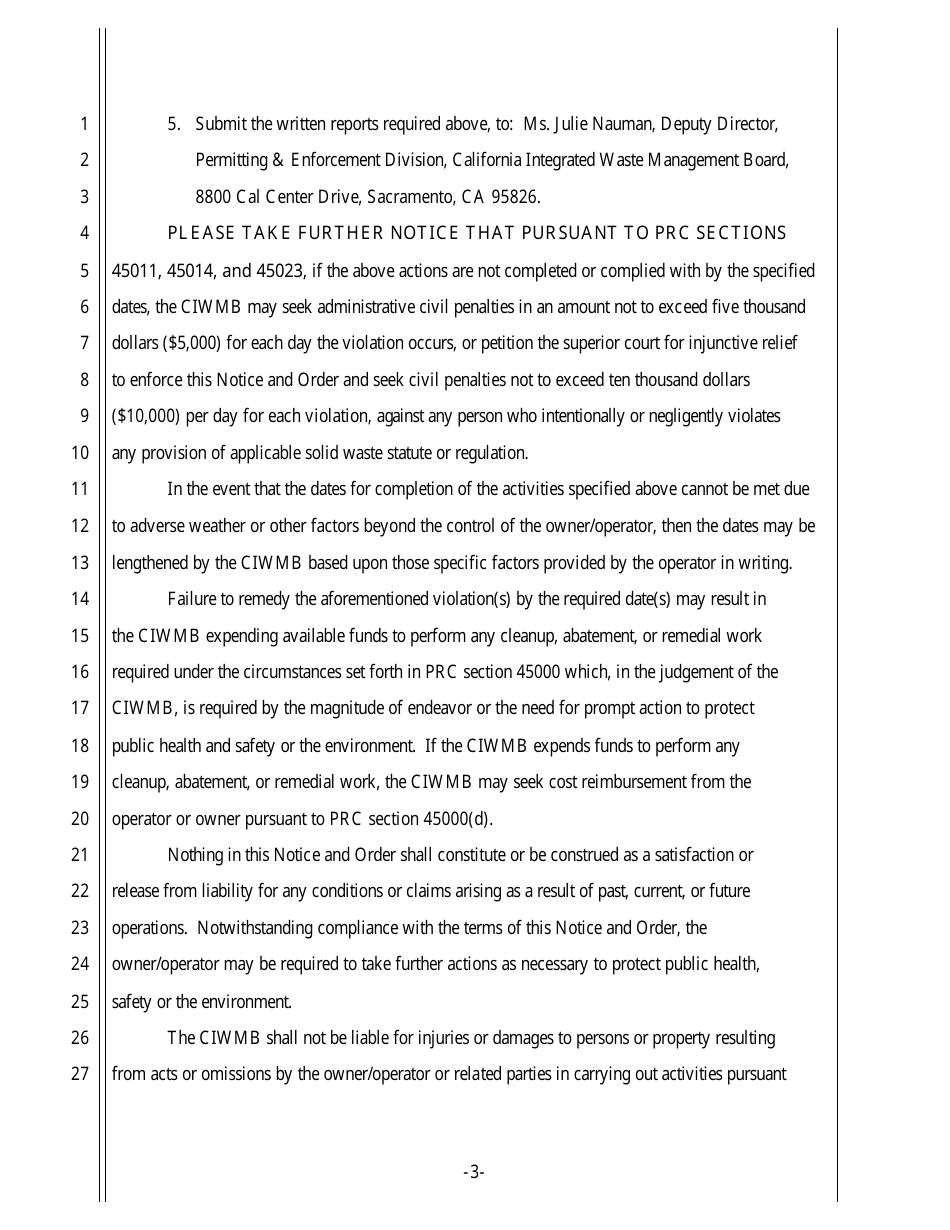 Notice and Order - California, Page 3
