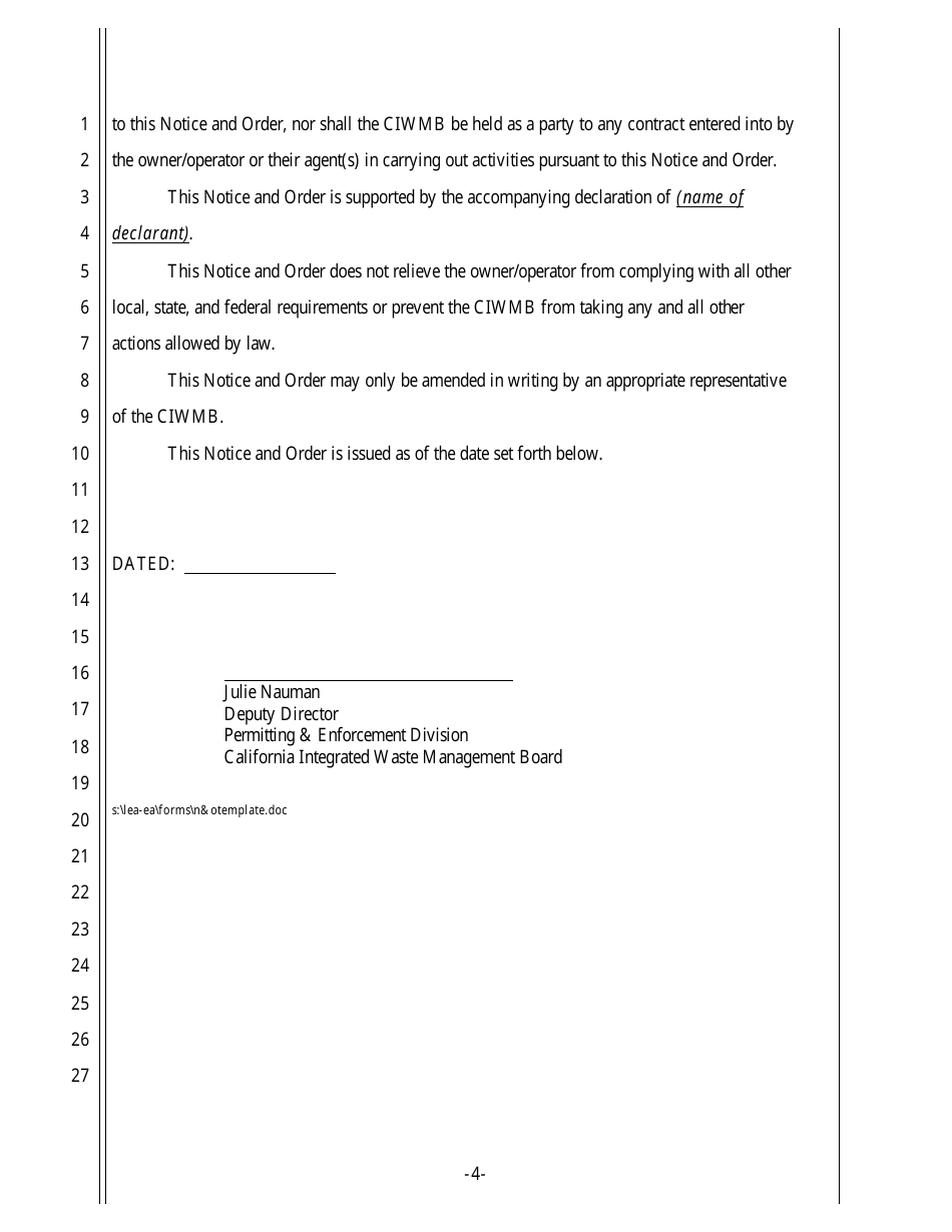 Notice and Order - California, Page 4