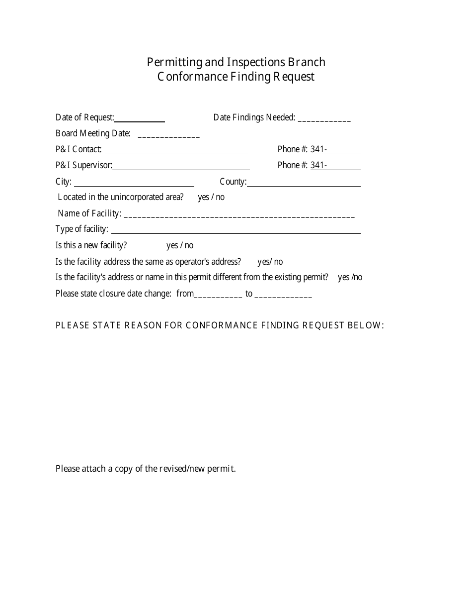 Conformance Finding Request Form - California, Page 1
