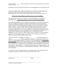 Document preview: Form CalRecycle699 Property Access Authorization for Investigation of Disposal Site - California