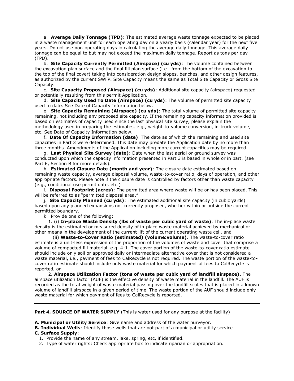 Instructions for Form CALRECYCLE E-1-77 Application for Solid Waste Facility Permit and Waste Discharge Requirements - California, Page 5