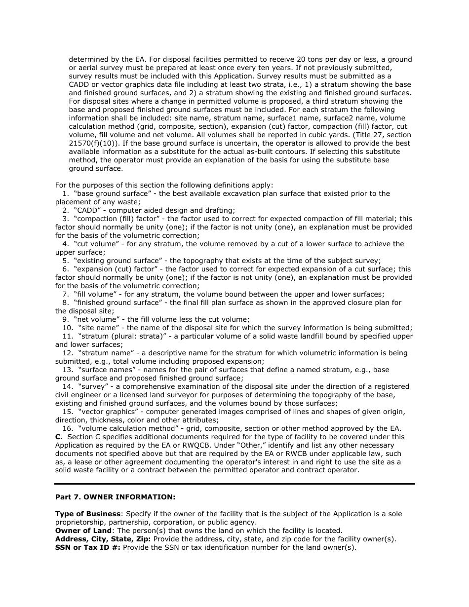 Instructions for Form CALRECYCLE E-1-77 Application for Solid Waste Facility Permit and Waste Discharge Requirements - California, Page 7