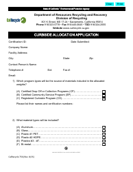 Document preview: Form CalRecycle756 Curbside Allocation Application - California