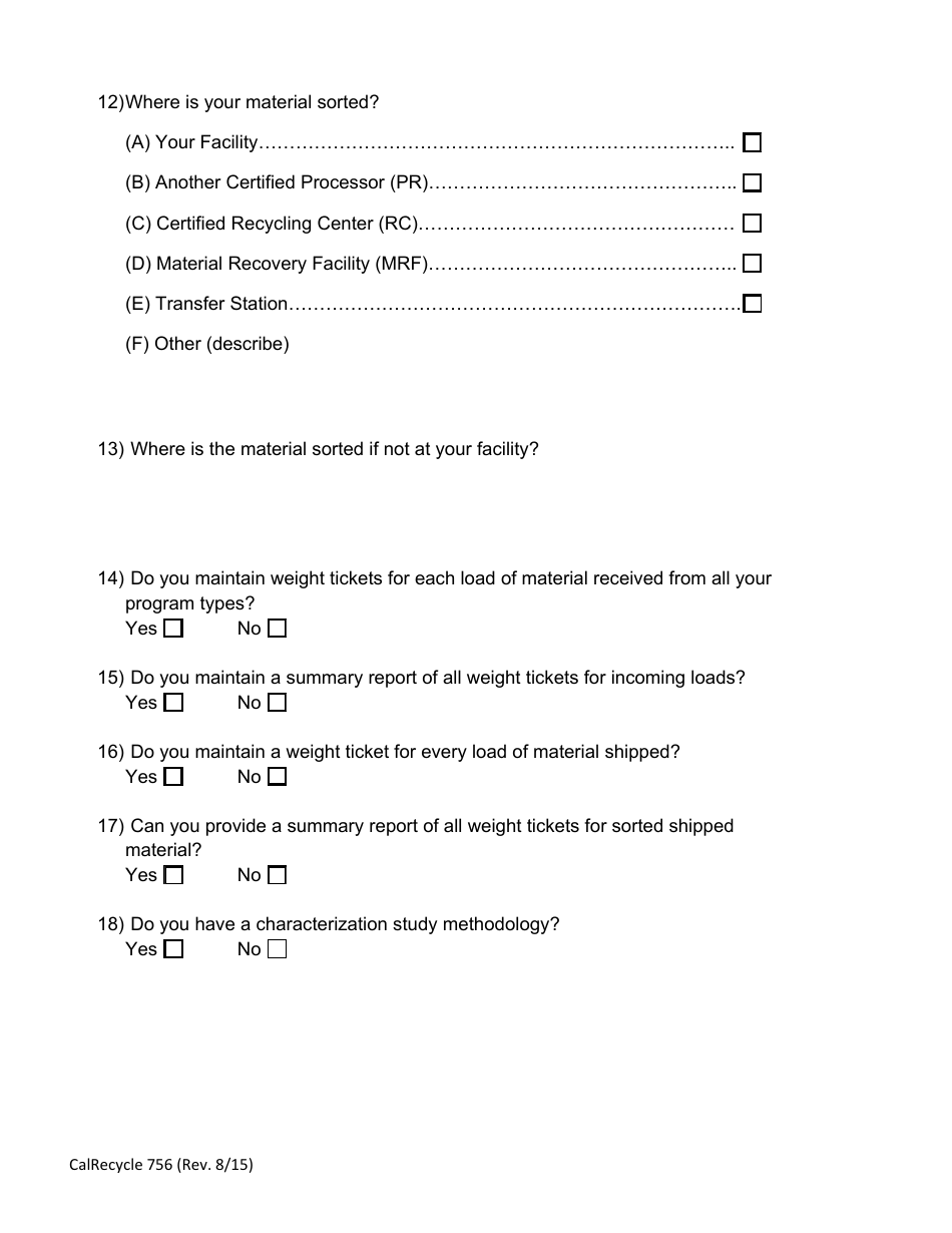 Form CalRecycle756 Curbside Allocation Application - California, Page 3