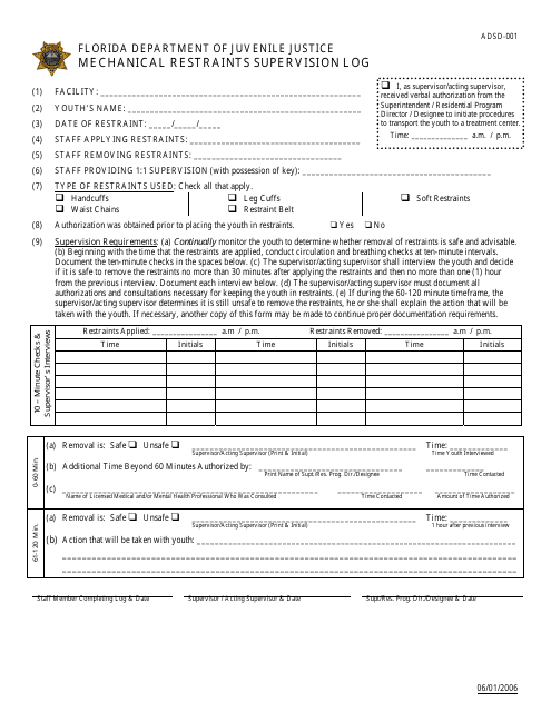DJJ Form ADSD-001  Printable Pdf