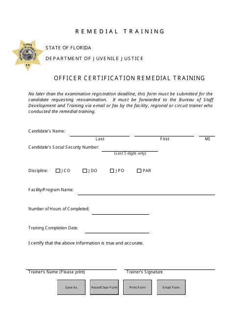 Officer Certification Remedial Training - Florida Download Pdf