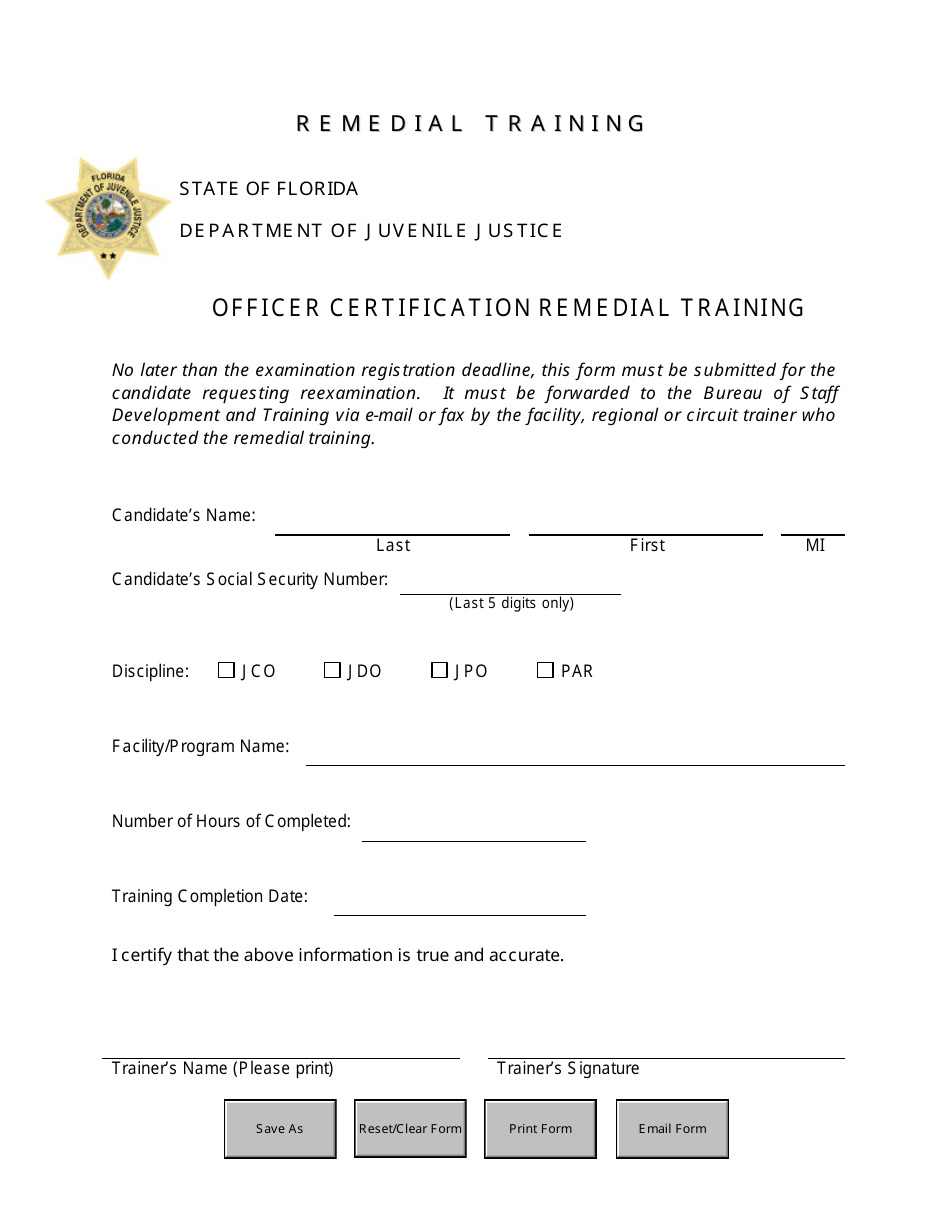 Officer Certification Remedial Training - Florida, Page 1