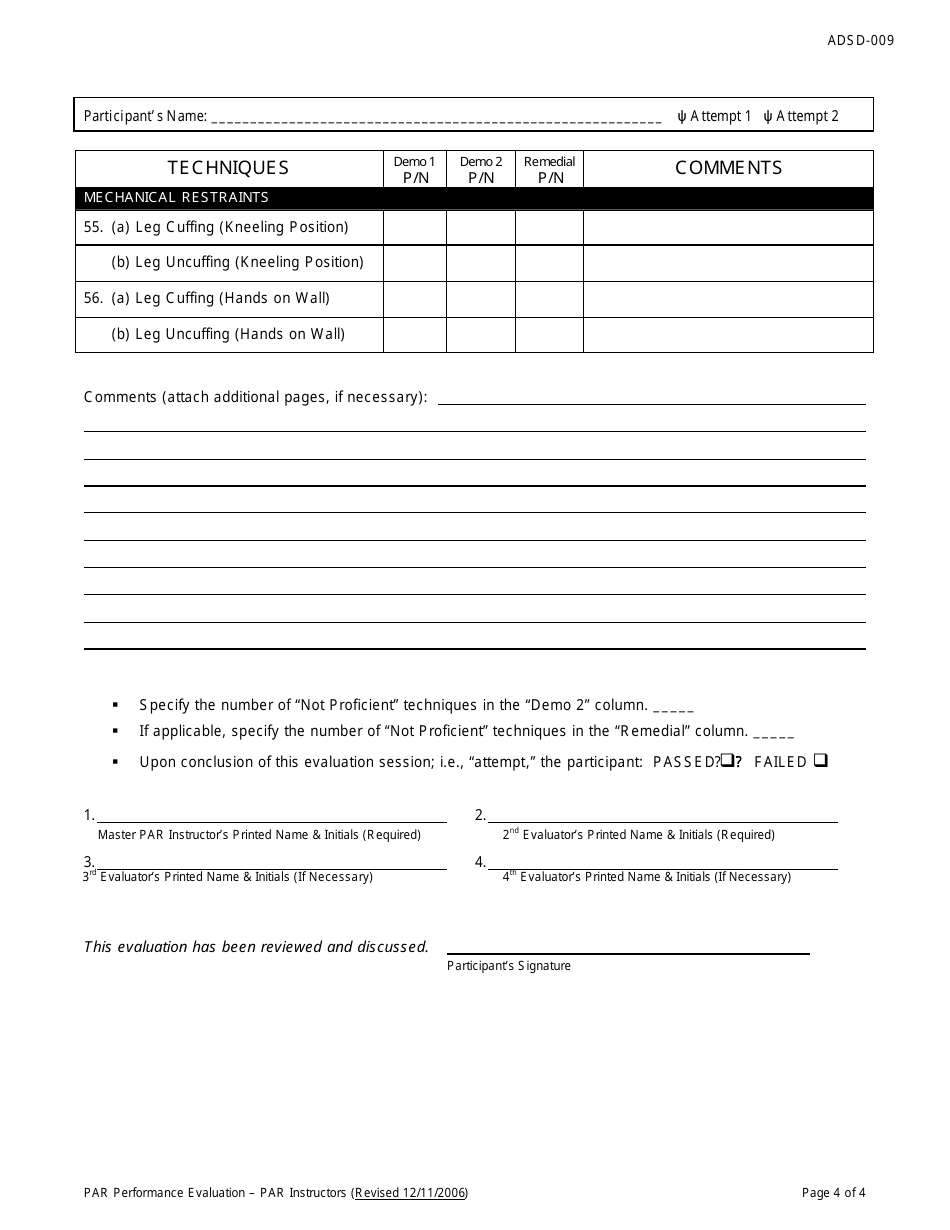 DJJ Form ADSD-0009 Protective Action Response Performance Evaluation - Par Instructors - Florida, Page 4