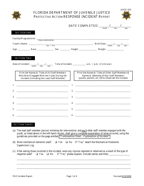 DJJ Form ADSD-005  Printable Pdf
