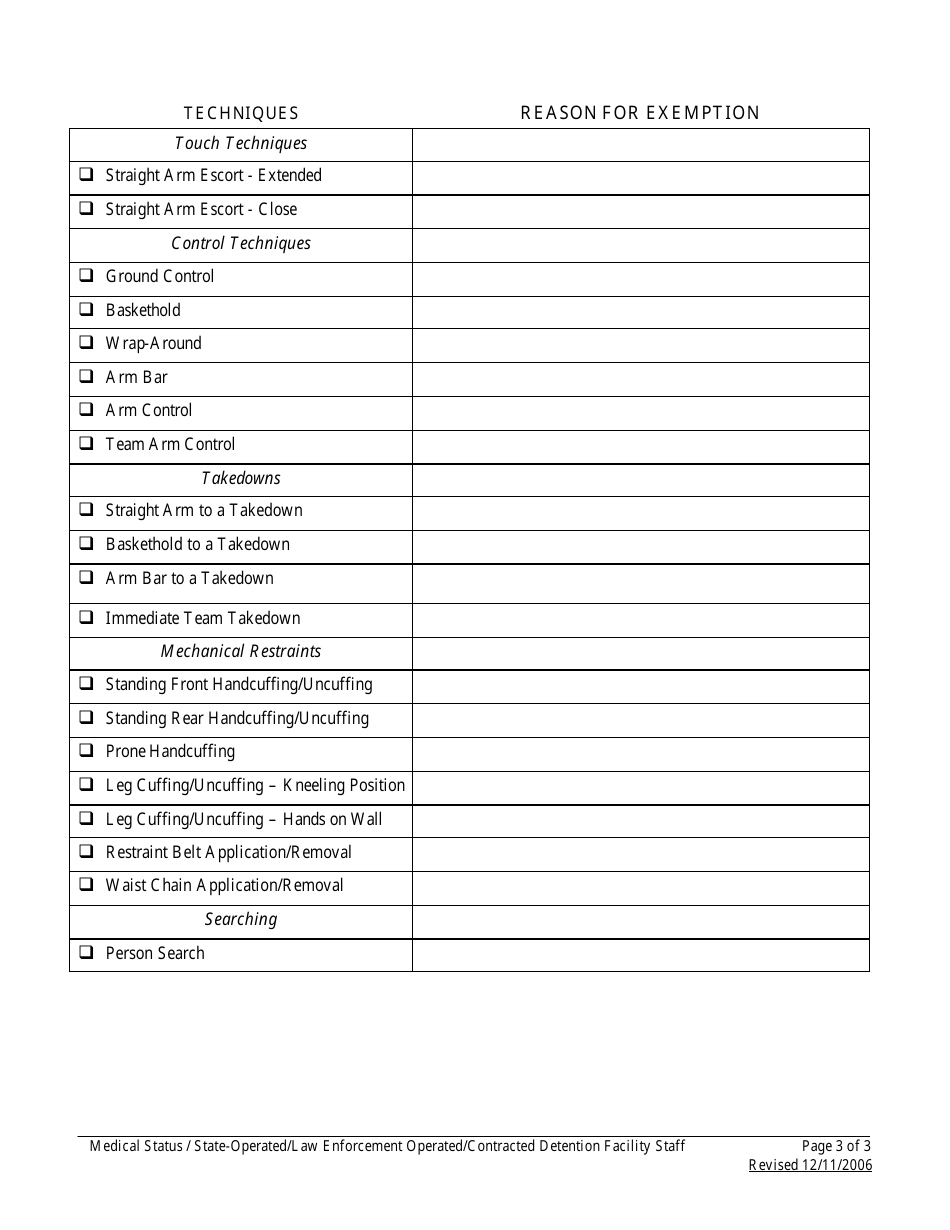 Form ADSD-003 Protective Action Response Medical Status - Florida, Page 3