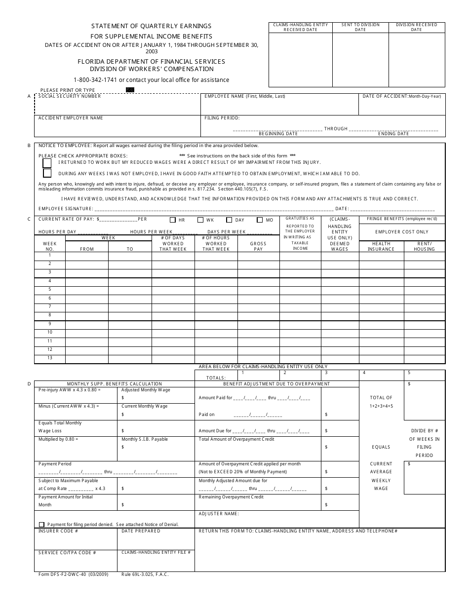 Form DFS-F2-DWC-40 - Fill Out, Sign Online and Download Fillable PDF ...