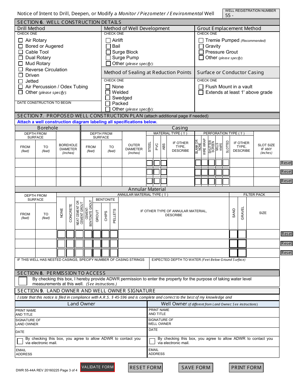Form DWR55-44A Notice of Intent to Drill, Deepen, or Modify a Monitor / Piezometer / Environmental Well - Arizona, Page 3