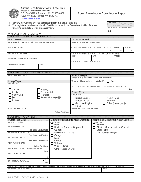 Form DWR55-56  Printable Pdf