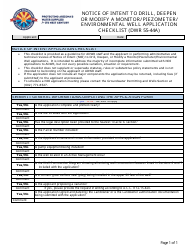 Document preview: Form DWR55-44A Notice of Intent to Drill, Deepen or Modify a Monitor/ Piezometer/ Environmental Well Application Checklist - Arizona