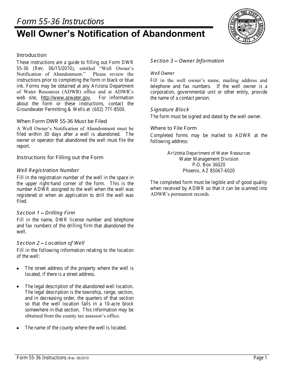 Download Instructions for Form DWR5536 Well Owner's Notification of