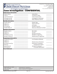 Form LTCOP-001 &quot;Case Investigation - Confidential&quot; - Florida