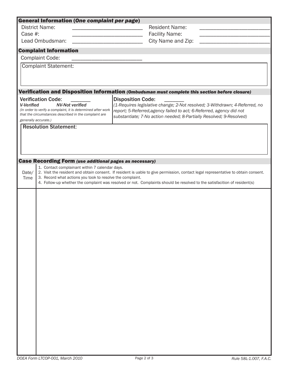 Form LTCOP-001 - Fill Out, Sign Online and Download Printable PDF ...