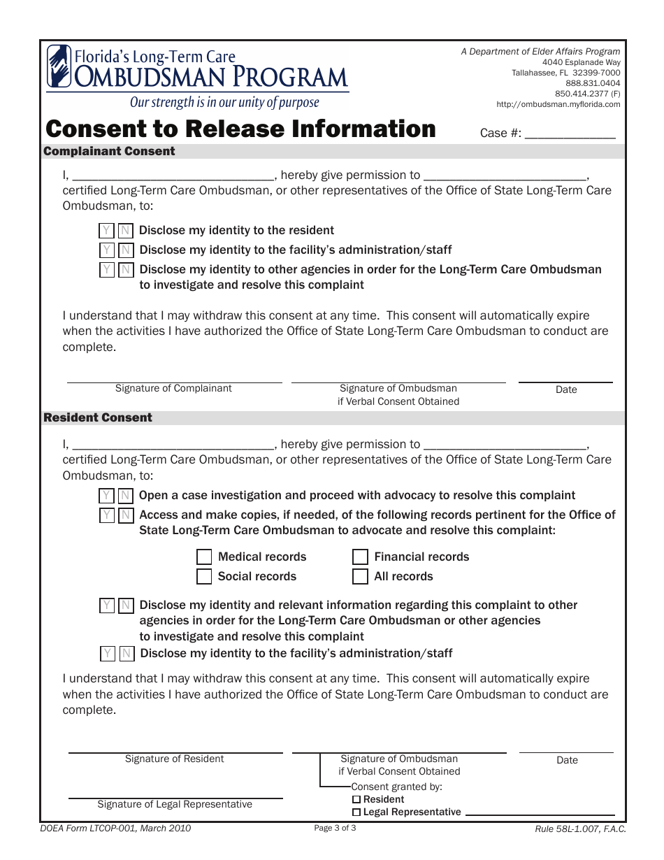 Form LTCOP-001 Case Investigation - Confidential - Florida, Page 3