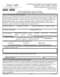 Document preview: Form CALHR755 Certification of Health Care Provider for Family Member's Serious Health Condition - California