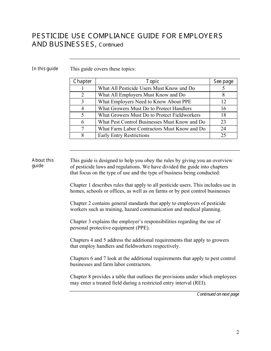 Pesticide Use Compliance Guide for Employers and Businesses - California, Page 2
