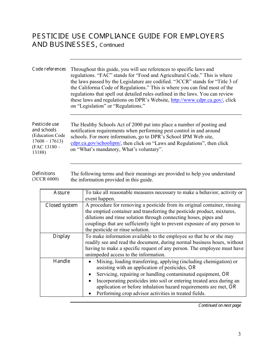 Pesticide Use Compliance Guide for Employers and Businesses - California, Page 3