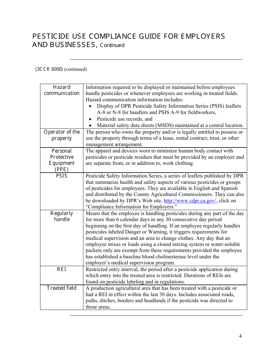 Pesticide Use Compliance Guide for Employers and Businesses - California, Page 4