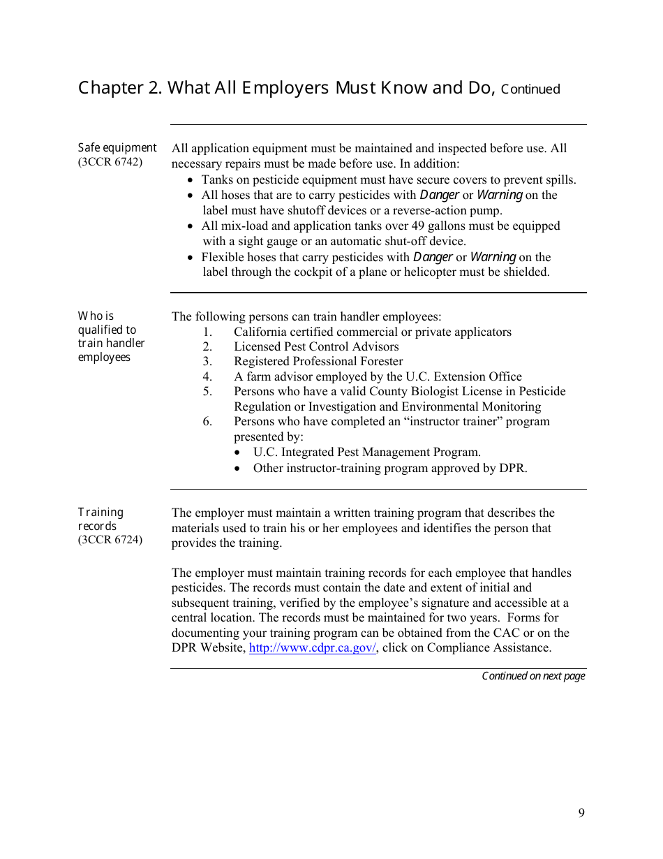 Pesticide Use Compliance Guide for Employers and Businesses - California, Page 9
