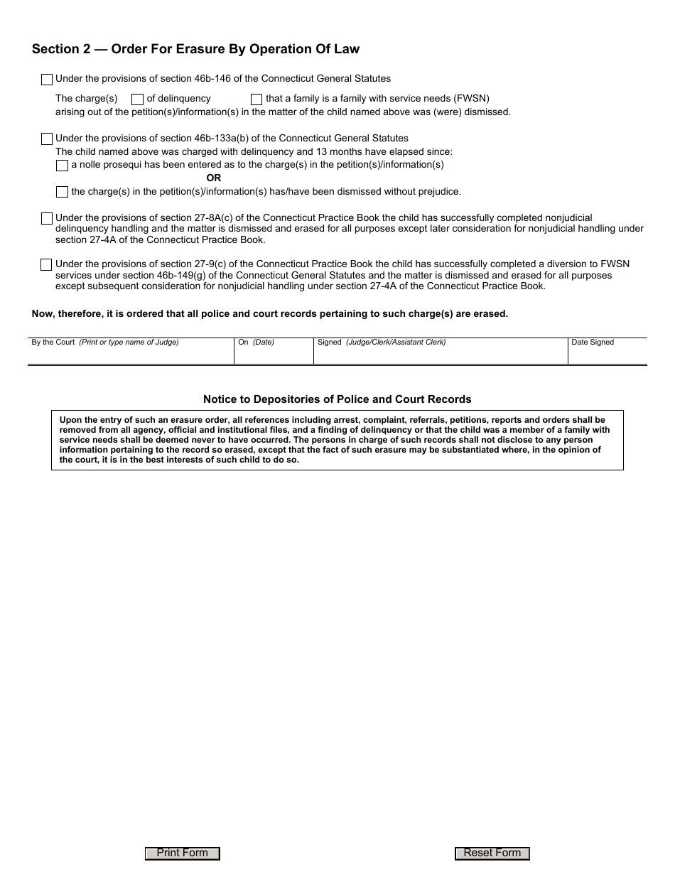 Form JD-JM-12 Erasure of Record / Petition / Order - Connecticut, Page 2