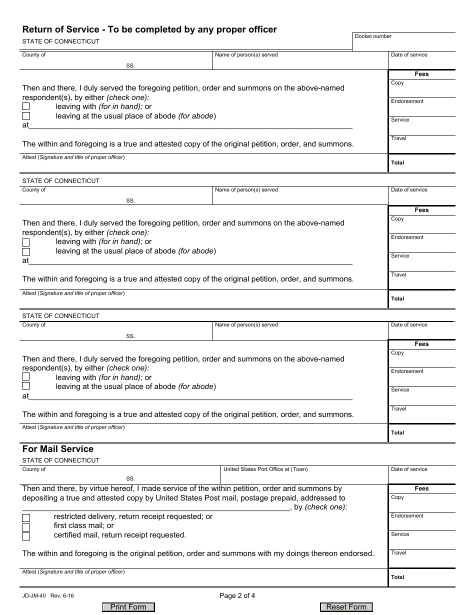 Form JD-JM-40 Notice / Summons and Order for Hearing - Termination of Parental Rights - Connecticut, Page 2