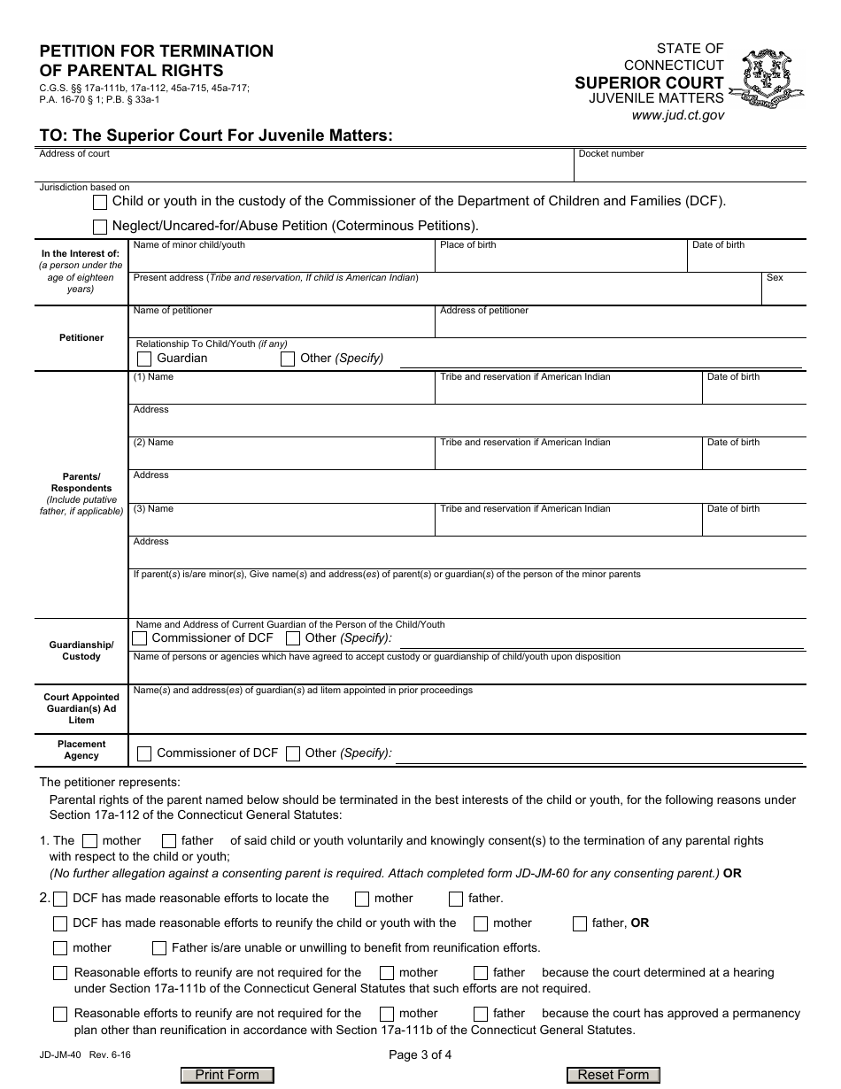 Form JD-JM-40 Notice / Summons and Order for Hearing - Termination of Parental Rights - Connecticut, Page 3