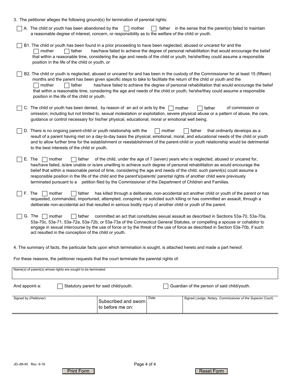 Form JD-JM-40 Notice / Summons and Order for Hearing - Termination of Parental Rights - Connecticut, Page 4