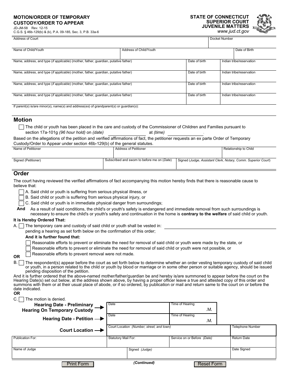 Form Jd-jm-58 Download Fillable Pdf Or Fill Online Motion Order Of 