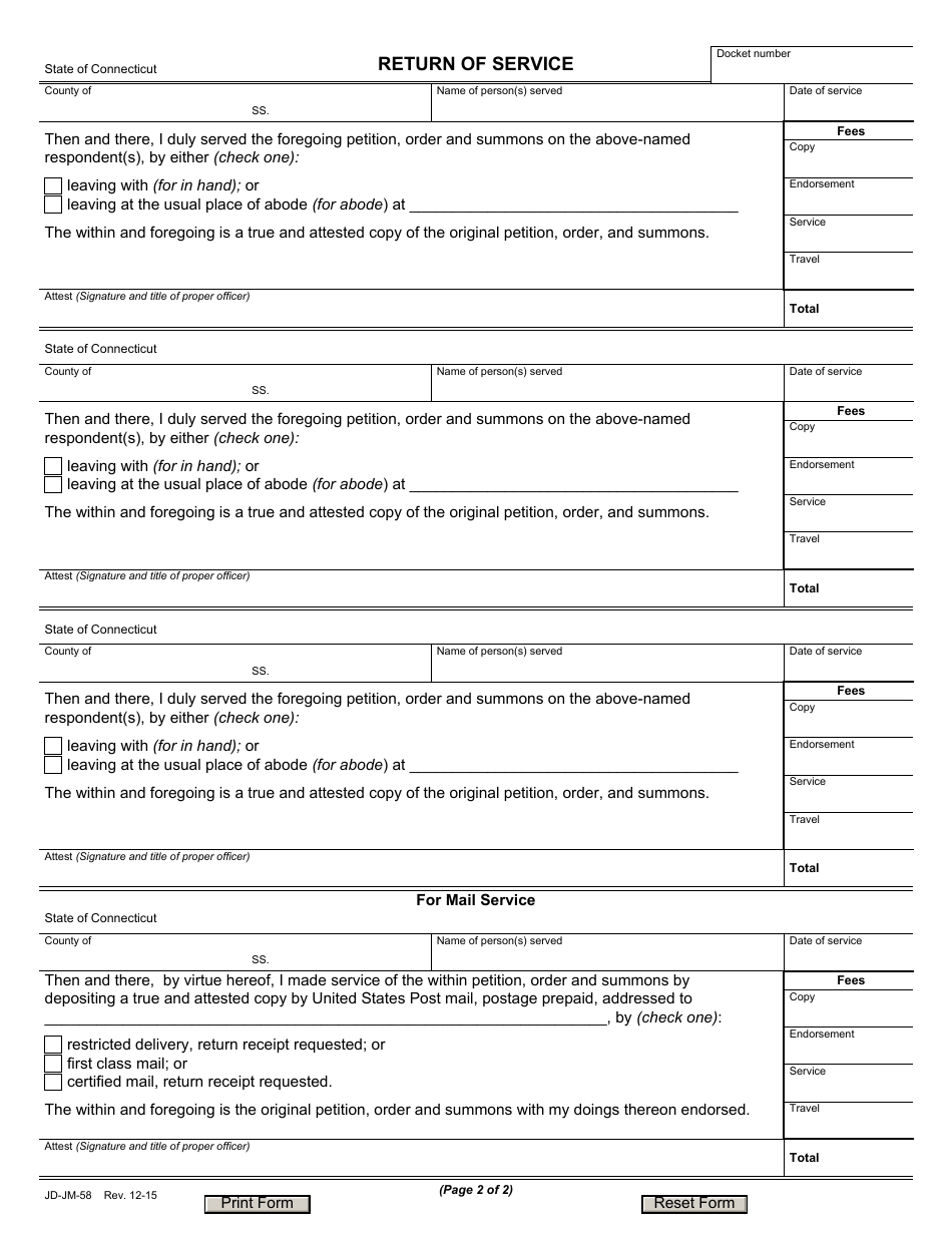 Form JD-JM-58 Motion / Order of Temporary Custody / Order to Appear - Connecticut, Page 2