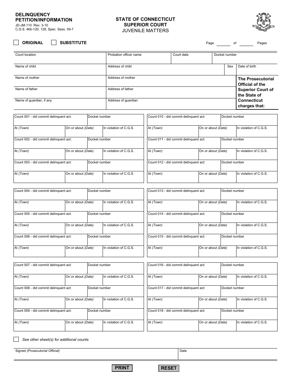 Form JD-JM-110 Download Fillable PDF or Fill Online Delinquency ...