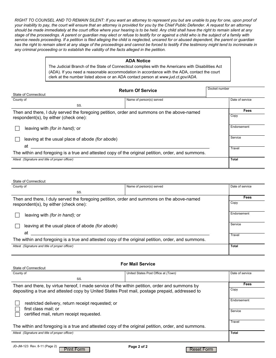 Form JD-JM-123 Order of Temporary Custody  Fwsn - Connecticut, Page 2