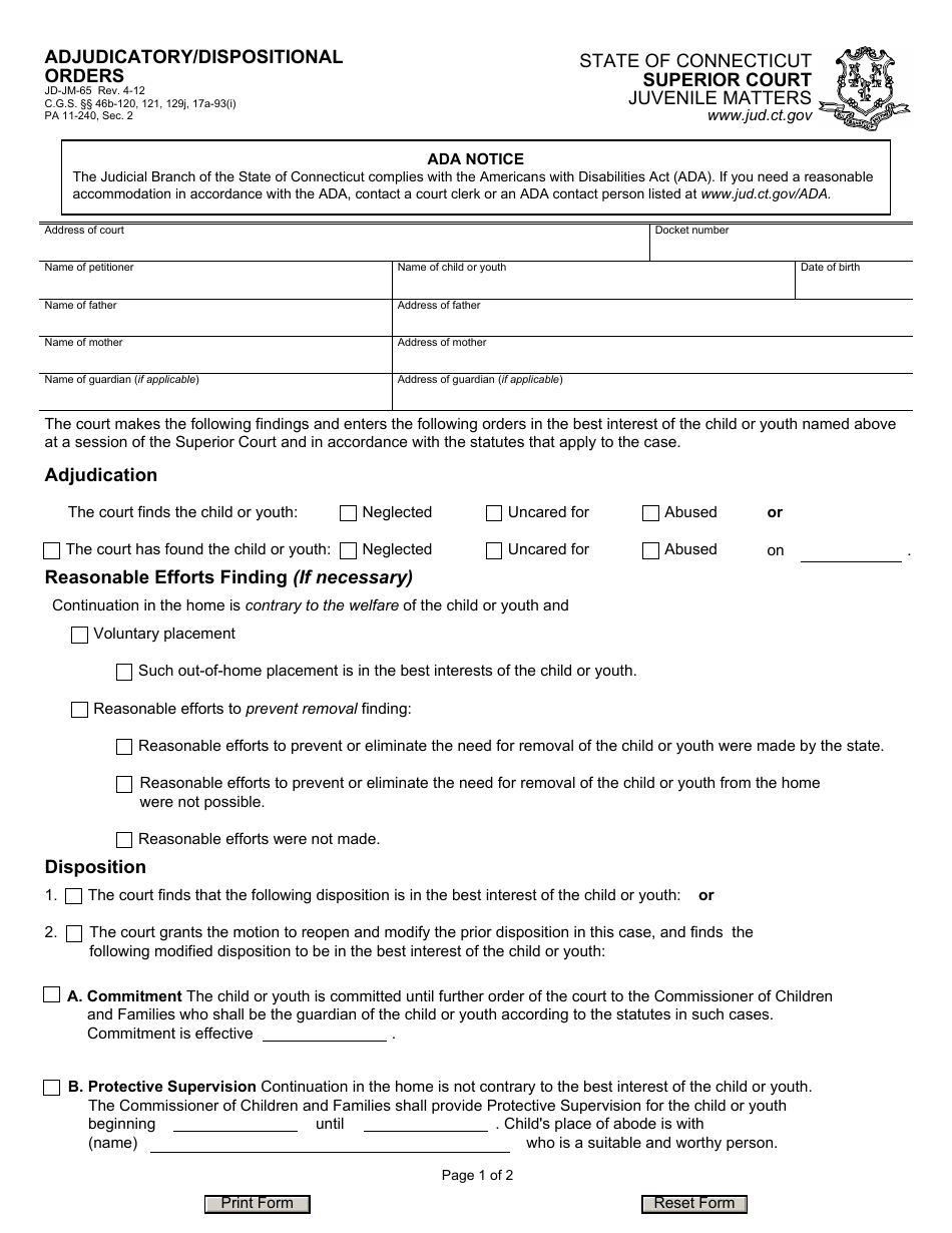 Form JD-JM-65 Download Fillable PDF or Fill Online Adjudicatory ...