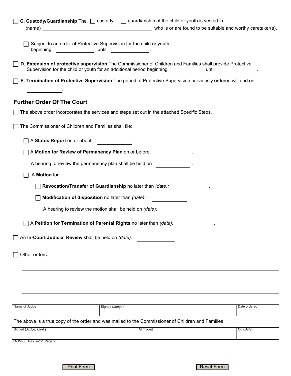 Form JD-JM-65 Adjudicatory / Dispositional Orders - Connecticut, Page 2