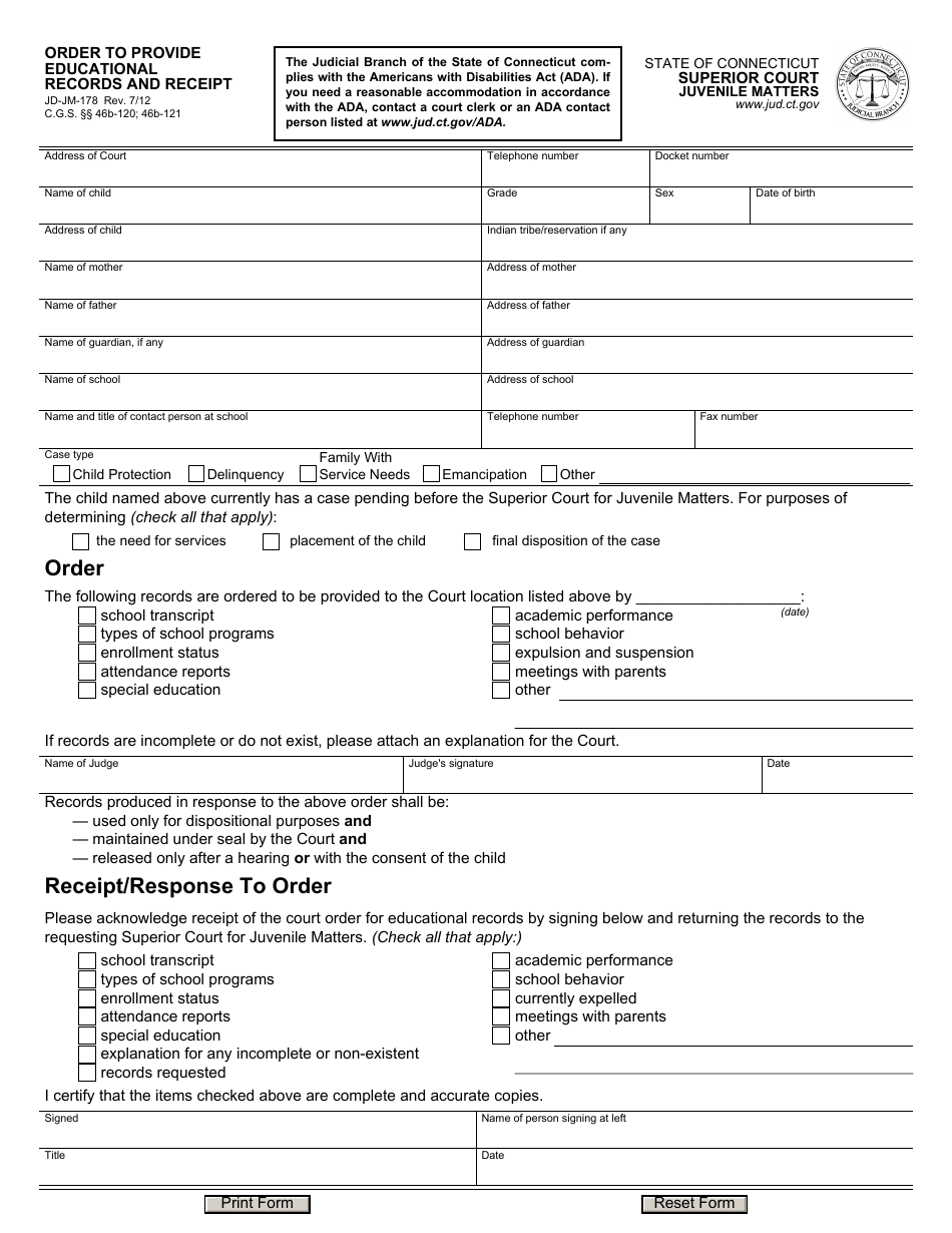 Form JD-JM-178 Download Fillable PDF or Fill Online Order to Provide ...