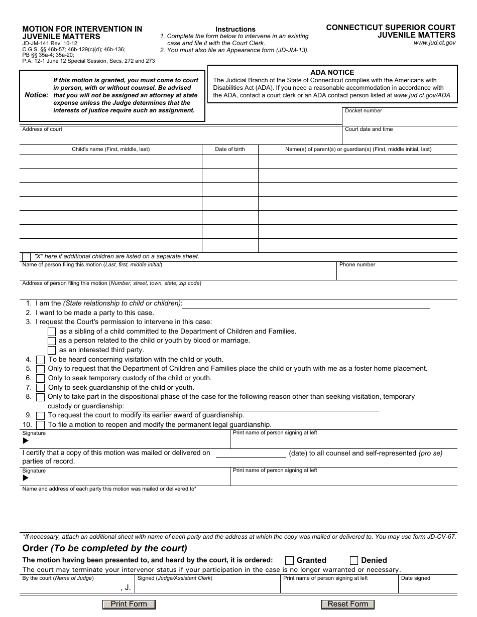 Form JD-JM-141 - Fill Out, Sign Online and Download Fillable PDF ...