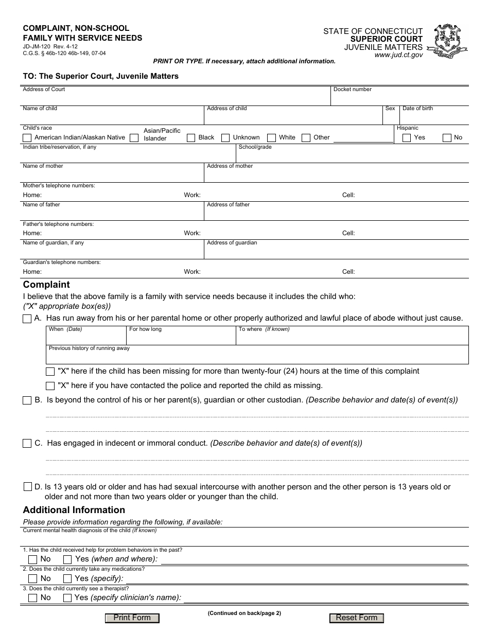 Form JD-JM-120 - Fill Out, Sign Online and Download Fillable PDF ...