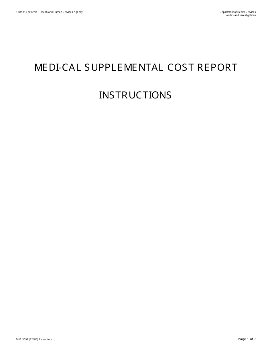 Download Instructions for Form DHS3092 MediCal Supplemental Cost