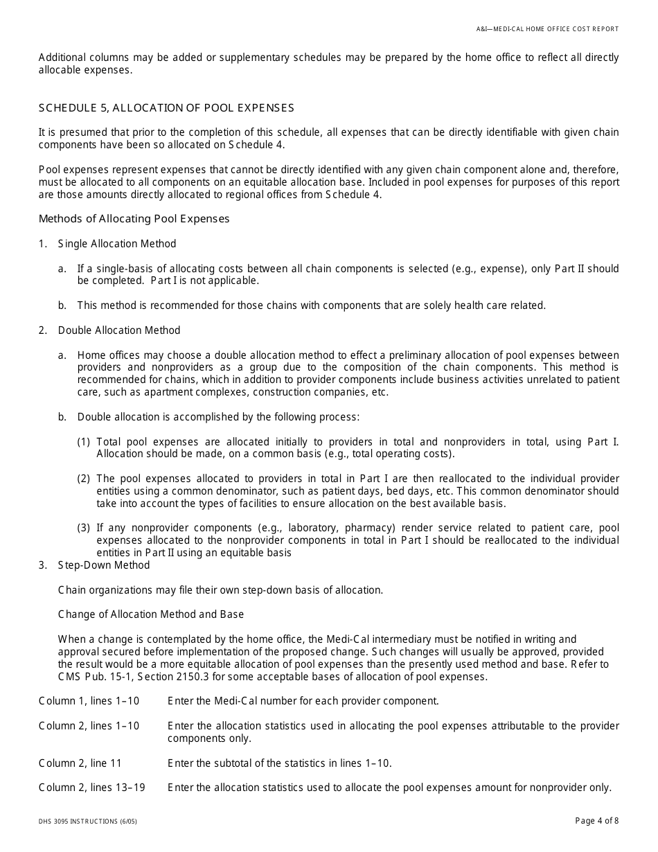 Instructions for Form DHS3095 Medi-Cal Home Office Cost Report - California, Page 4